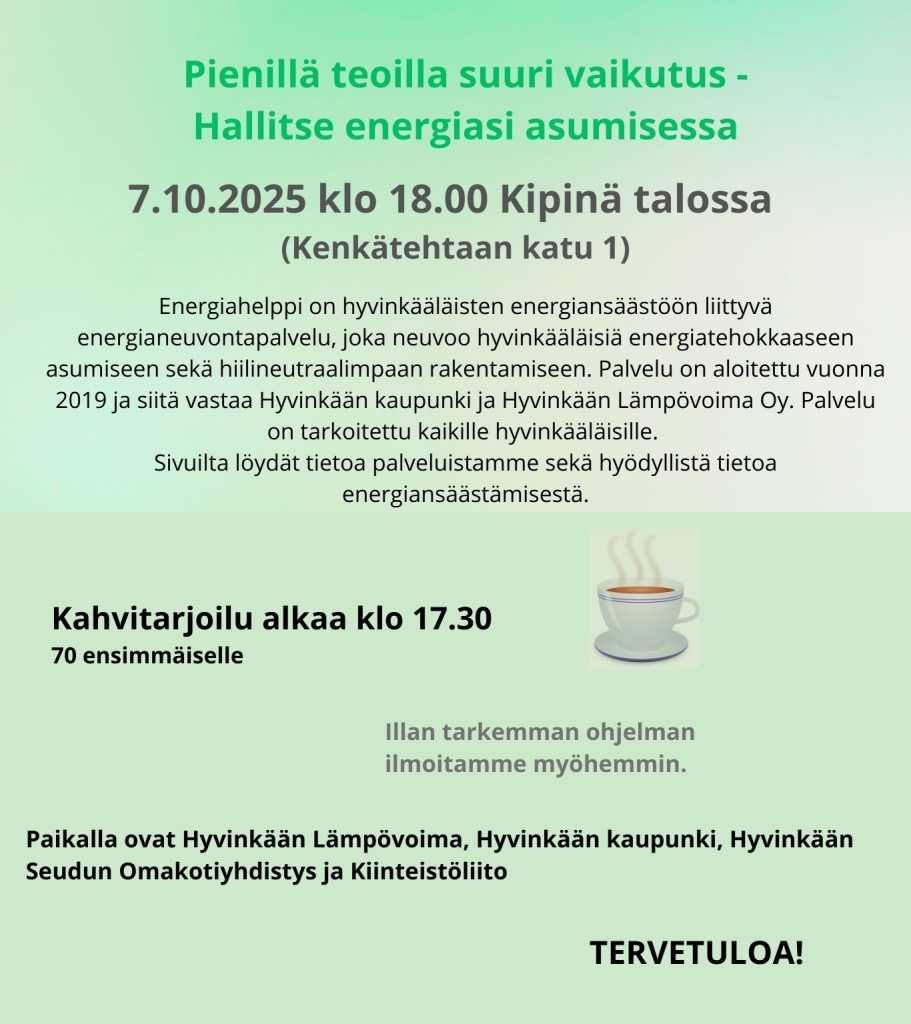 Energiahelppi auttamaan energian säästämisessä.